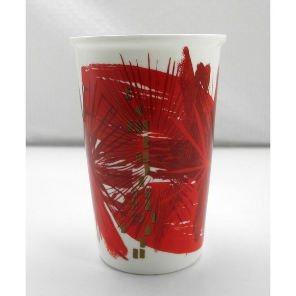 Starbucks Red/Gold Abstract Holiday Tall 12 fl oz Mug - Holiday 2014 Coffee Cup - Picture 3 of 5